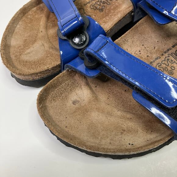 Birki's | Shiny Blue Womens 39/8 Self-Fastener Slide Sandals - Picture 2 of 7